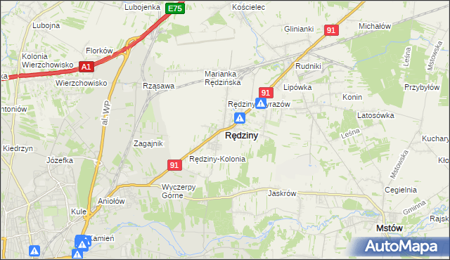 mapa Rędziny powiat częstochowski, Rędziny powiat częstochowski na mapie Targeo