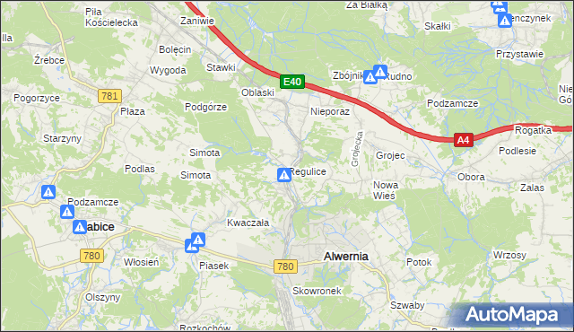 mapa Regulice gmina Alwernia, Regulice gmina Alwernia na mapie Targeo