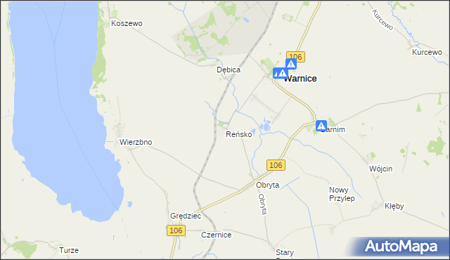 mapa Reńsko gmina Warnice, Reńsko gmina Warnice na mapie Targeo