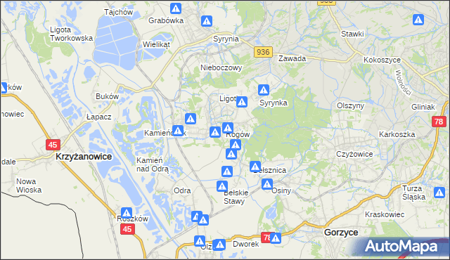 mapa Rogów gmina Gorzyce, Rogów gmina Gorzyce na mapie Targeo