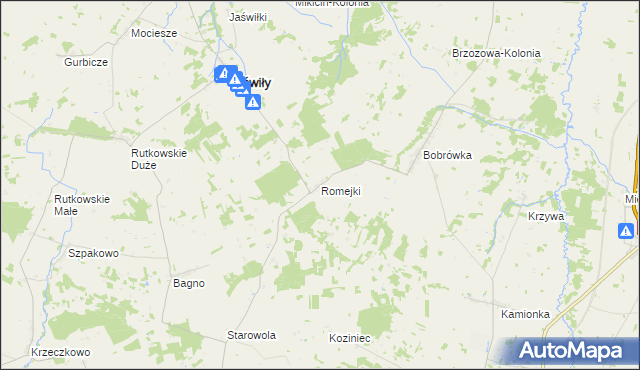 mapa Romejki gmina Jaświły, Romejki gmina Jaświły na mapie Targeo