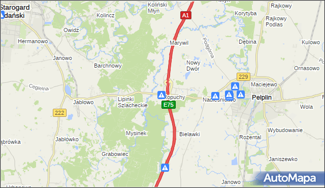 mapa Ropuchy, Ropuchy na mapie Targeo