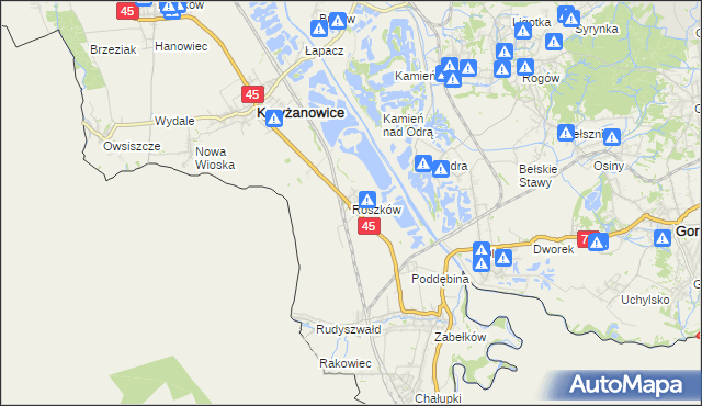 mapa Roszków gmina Krzyżanowice, Roszków gmina Krzyżanowice na mapie Targeo