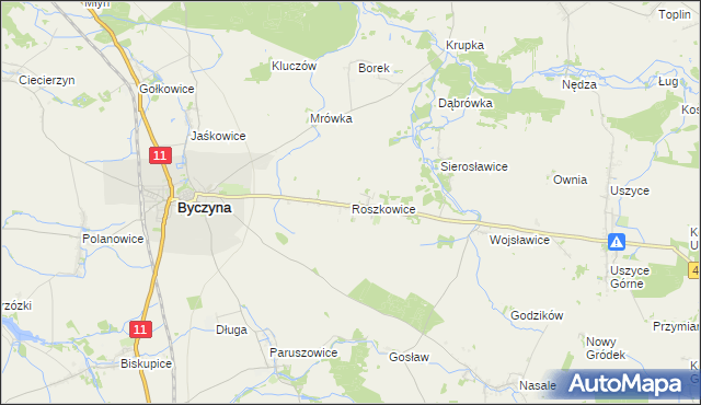 mapa Roszkowice gmina Byczyna, Roszkowice gmina Byczyna na mapie Targeo