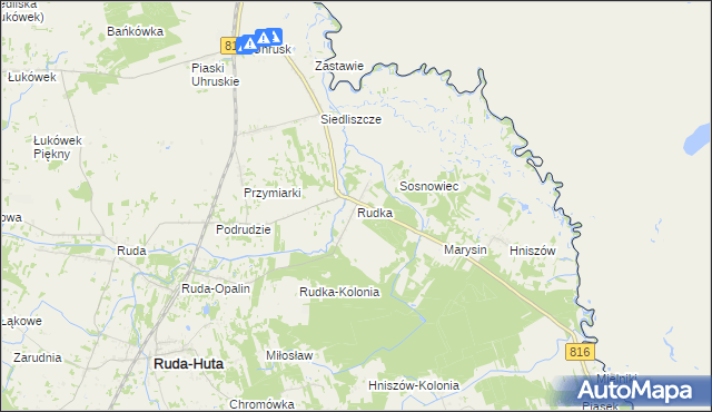 mapa Rudka gmina Ruda-Huta, Rudka gmina Ruda-Huta na mapie Targeo