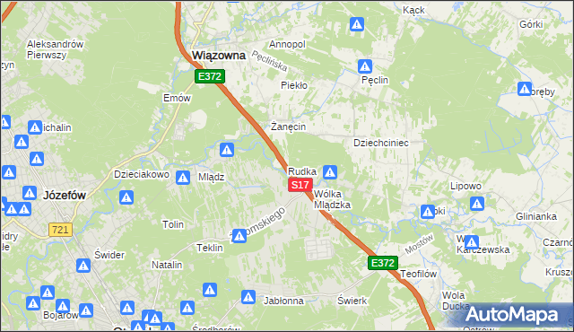 mapa Rudka gmina Wiązowna, Rudka gmina Wiązowna na mapie Targeo