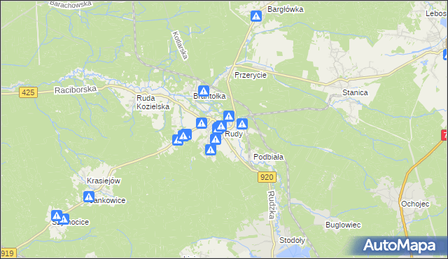 mapa Rudy gmina Kuźnia Raciborska, Rudy gmina Kuźnia Raciborska na mapie Targeo