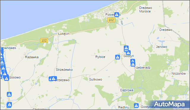 mapa Rybice, Rybice na mapie Targeo