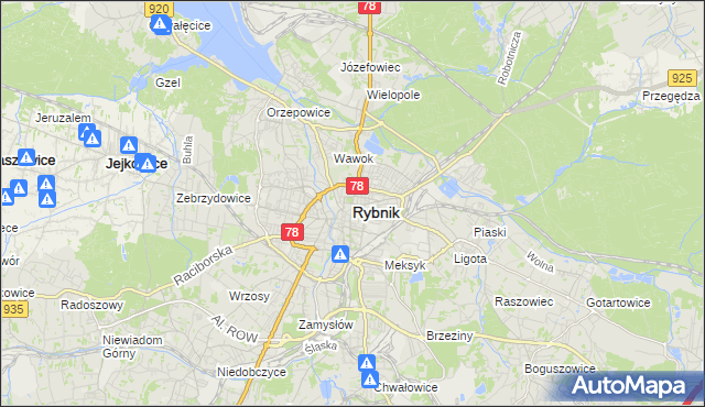 mapa Rybnika, Rybnik na mapie Targeo
