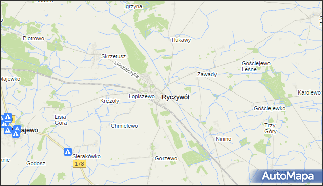 mapa Ryczywół powiat obornicki, Ryczywół powiat obornicki na mapie Targeo
