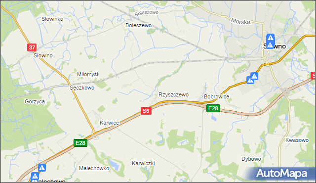 mapa Rzyszczewo gmina Sławno, Rzyszczewo gmina Sławno na mapie Targeo