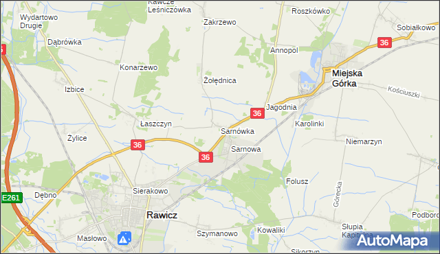 mapa Sarnówka gmina Rawicz, Sarnówka gmina Rawicz na mapie Targeo