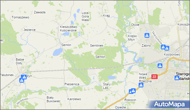 mapa Semlin gmina Starogard Gdański, Semlin gmina Starogard Gdański na mapie Targeo