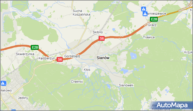 mapa Sianów, Sianów na mapie Targeo