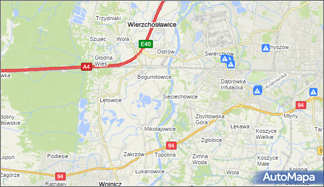 mapa Sieciechowice gmina Wierzchosławice, Sieciechowice gmina Wierzchosławice na mapie Targeo