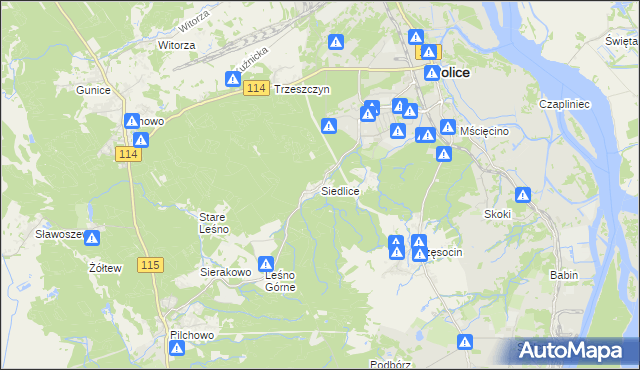 mapa Siedlice gmina Police, Siedlice gmina Police na mapie Targeo