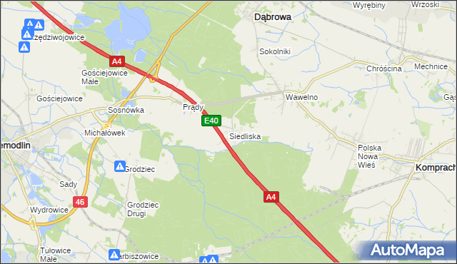 mapa Siedliska gmina Dąbrowa, Siedliska gmina Dąbrowa na mapie Targeo