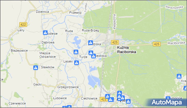 mapa Siedliska gmina Kuźnia Raciborska, Siedliska gmina Kuźnia Raciborska na mapie Targeo