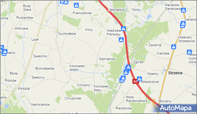 mapa Siemianów gmina Strzelce, Siemianów gmina Strzelce na mapie Targeo