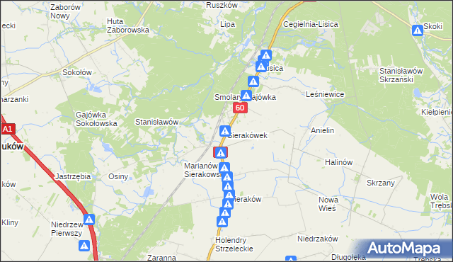 mapa Sierakówek gmina Gostynin, Sierakówek gmina Gostynin na mapie Targeo