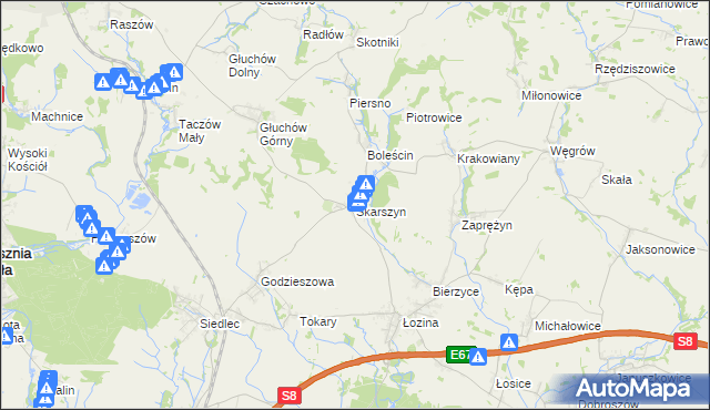 mapa Skarszyn gmina Trzebnica, Skarszyn gmina Trzebnica na mapie Targeo