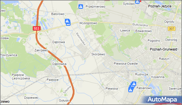 mapa Skórzewo gmina Dopiewo, Skórzewo gmina Dopiewo na mapie Targeo