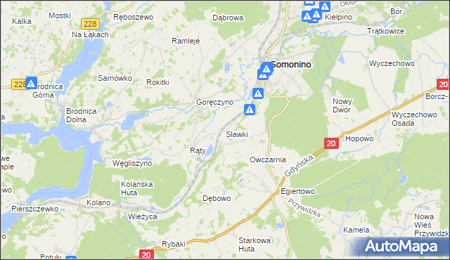 mapa Sławki gmina Somonino, Sławki gmina Somonino na mapie Targeo