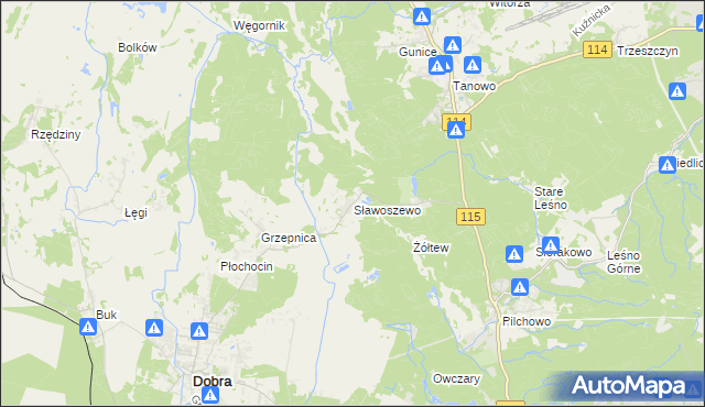 mapa Sławoszewo gmina Dobra (Szczecińska), Sławoszewo gmina Dobra (Szczecińska) na mapie Targeo