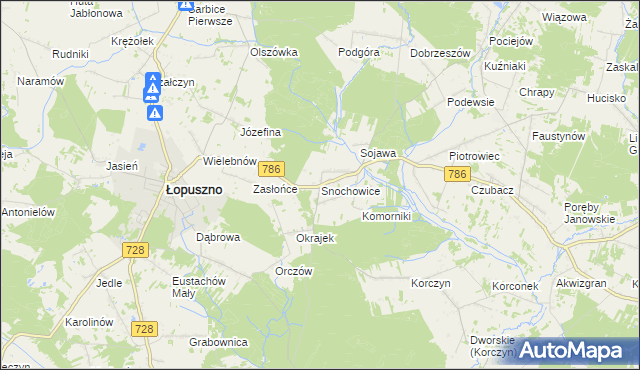 mapa Snochowice, Snochowice na mapie Targeo