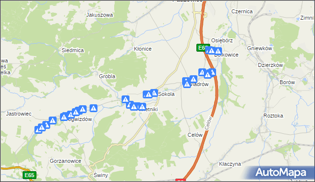 mapa Sokola gmina Paszowice, Sokola gmina Paszowice na mapie Targeo