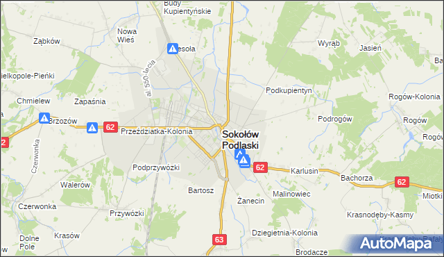 mapa Sokołów Podlaski, Sokołów Podlaski na mapie Targeo