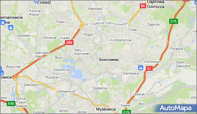 mapa Sosnowca, Sosnowiec na mapie Targeo