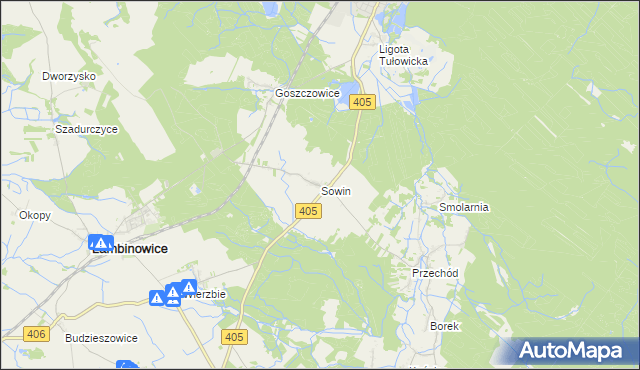 mapa Sowin gmina Łambinowice, Sowin gmina Łambinowice na mapie Targeo