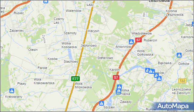 mapa Stefanowo gmina Lesznowola, Stefanowo gmina Lesznowola na mapie Targeo
