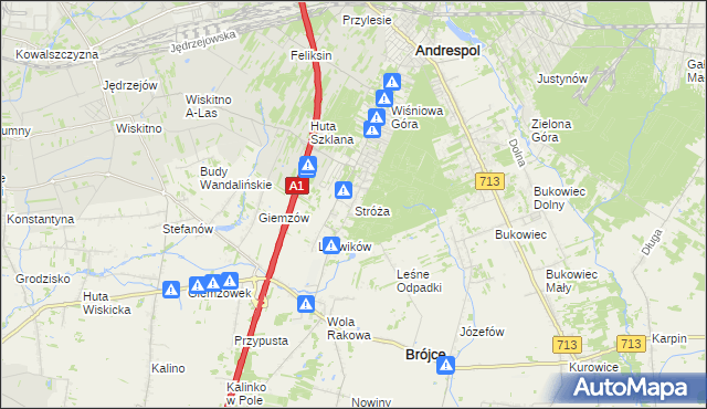 mapa Stróża gmina Andrespol, Stróża gmina Andrespol na mapie Targeo