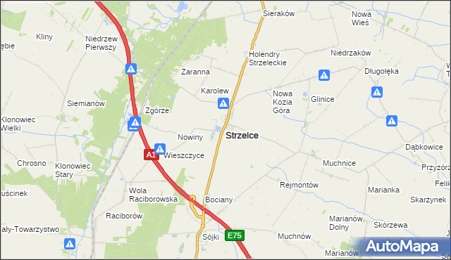 mapa Strzelce powiat kutnowski, Strzelce powiat kutnowski na mapie Targeo
