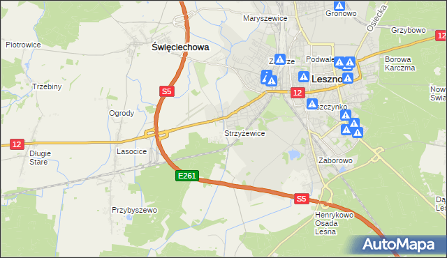 mapa Strzyżewice gmina Święciechowa, Strzyżewice gmina Święciechowa na mapie Targeo