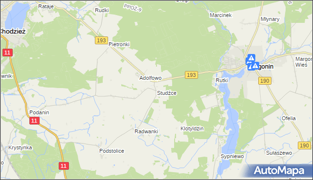 mapa Studźce, Studźce na mapie Targeo