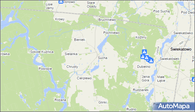 mapa Sucha gmina Lubiewo, Sucha gmina Lubiewo na mapie Targeo