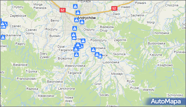 mapa Sułkowice gmina Andrychów, Sułkowice gmina Andrychów na mapie Targeo