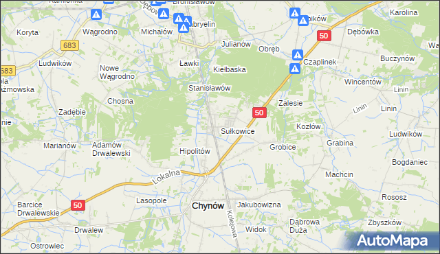 mapa Sułkowice gmina Chynów, Sułkowice gmina Chynów na mapie Targeo