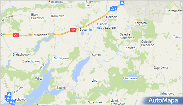 mapa Sumin gmina Starogard Gdański, Sumin gmina Starogard Gdański na mapie Targeo