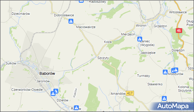 mapa Szczyty gmina Baborów, Szczyty gmina Baborów na mapie Targeo