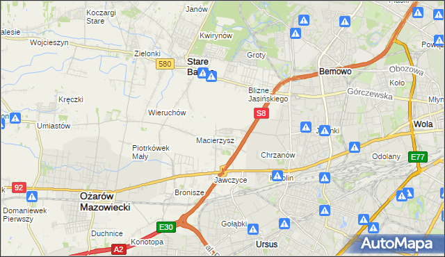 mapa Szeligi gmina Ożarów Mazowiecki, Szeligi gmina Ożarów Mazowiecki na mapie Targeo