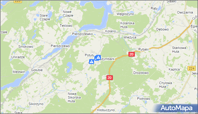 mapa Szymbark gmina Stężyca, Szymbark gmina Stężyca na mapie Targeo