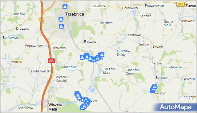 mapa Taczów Wielki, Taczów Wielki na mapie Targeo