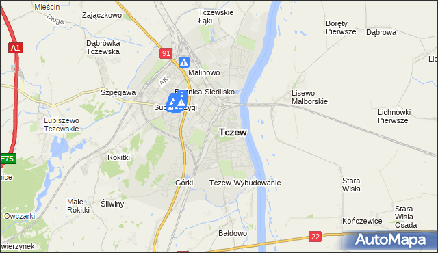 mapa Tczew, Tczew na mapie Targeo