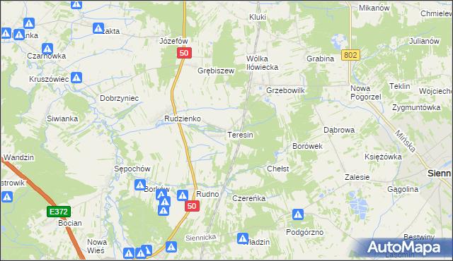 mapa Teresin gmina Kołbiel, Teresin gmina Kołbiel na mapie Targeo