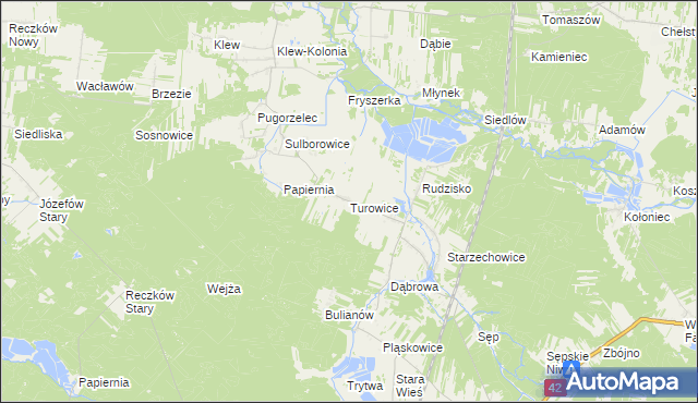 mapa Turowice gmina Fałków, Turowice gmina Fałków na mapie Targeo