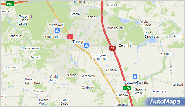 mapa Tuszynek Majoracki, Tuszynek Majoracki na mapie Targeo